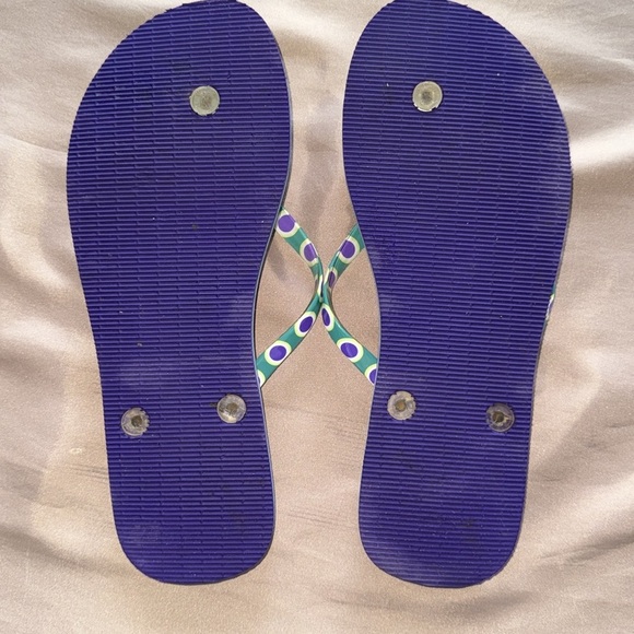 Vera Bradley Blue Island Medallion Floral Dot Colorful Paisley Flip Flops Sz LRG - Picture 4 of 9